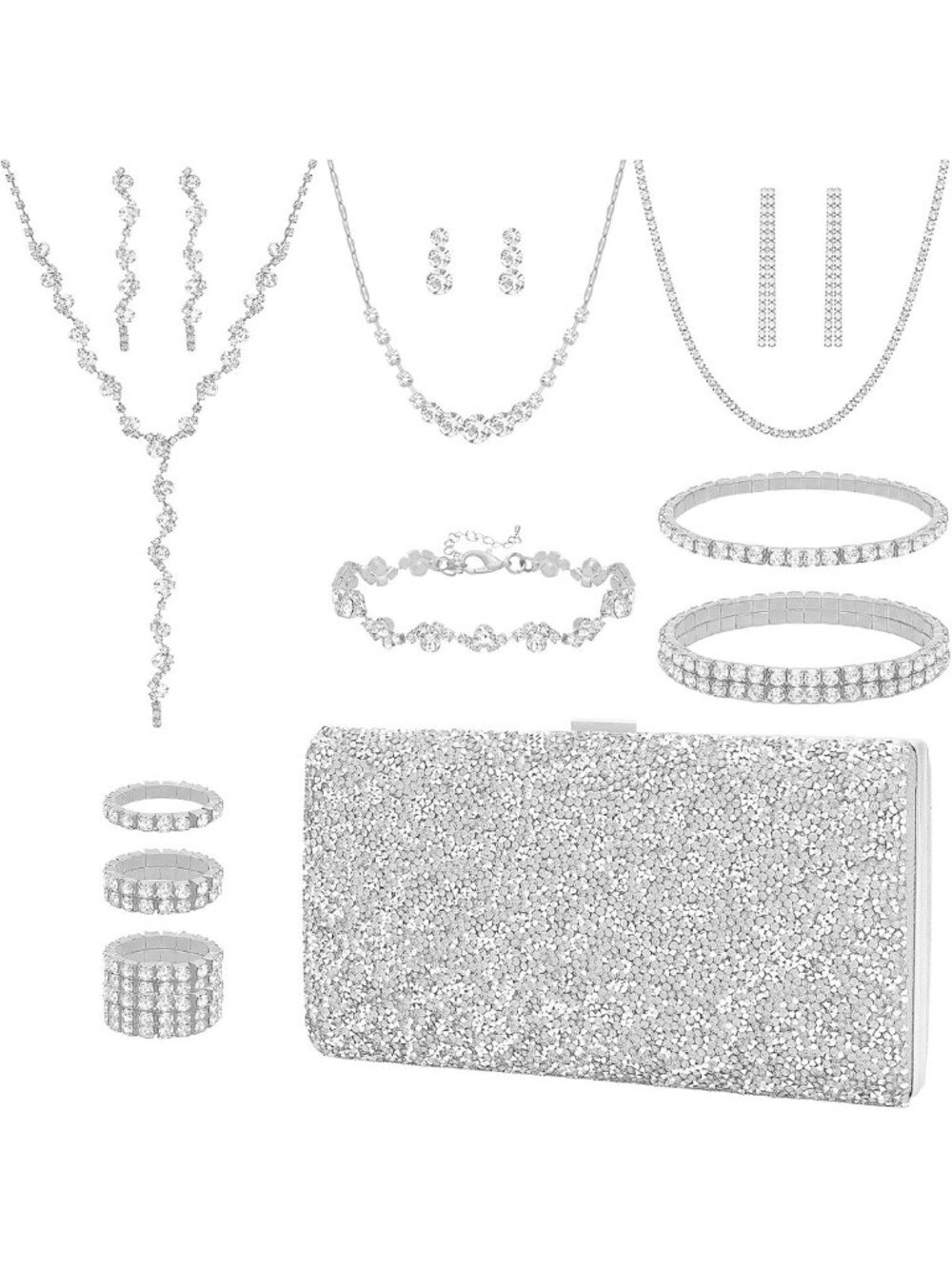 Elegant Rhinestone Jewelry Set & Clutch Purse for Women - Perfect for Special